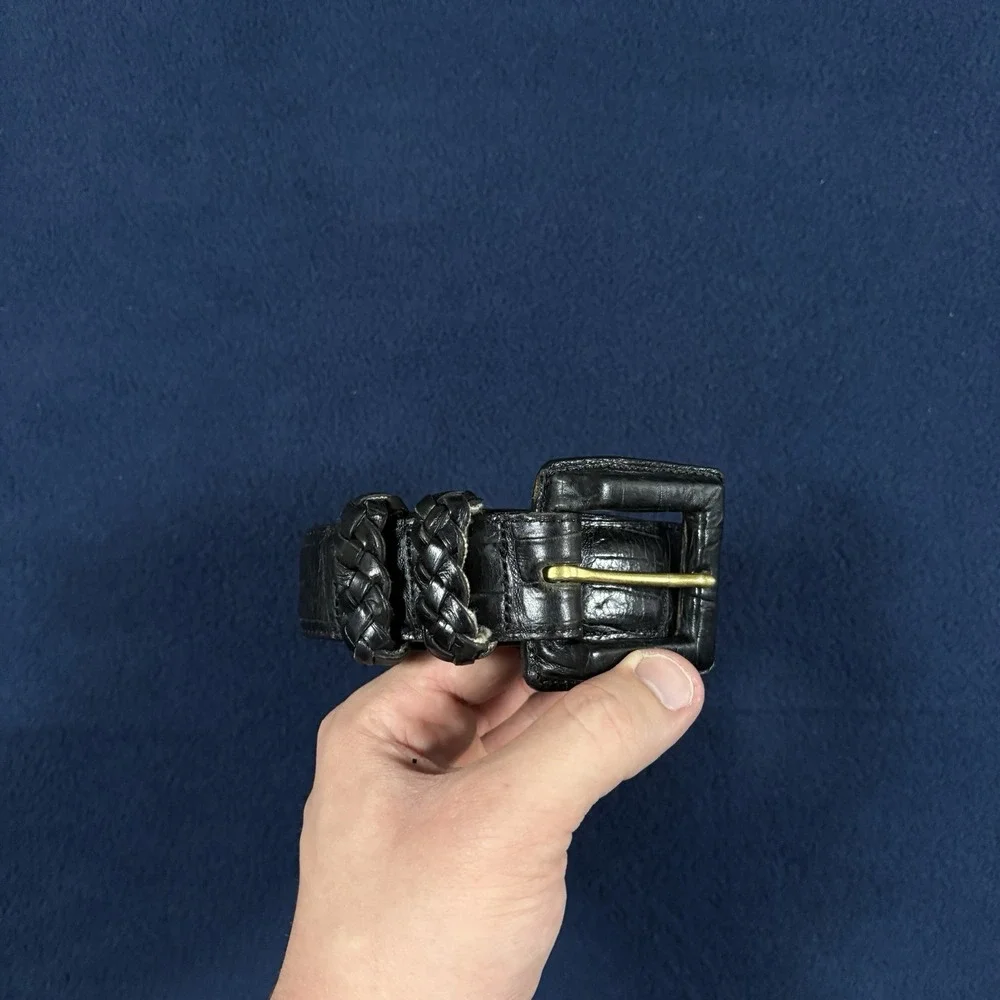 VTG Brighton Black Leather Croc Belt Size L Wrapped Buckle 40003 Alligator USA